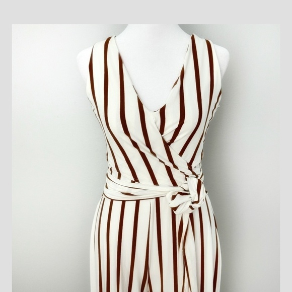 Bershka Anthropologie Jumpsuit Brown White Stripe Convertible Belted Cropped Leg - Picture 11 of 16